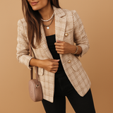 Checkered double-breasted blazer for women.