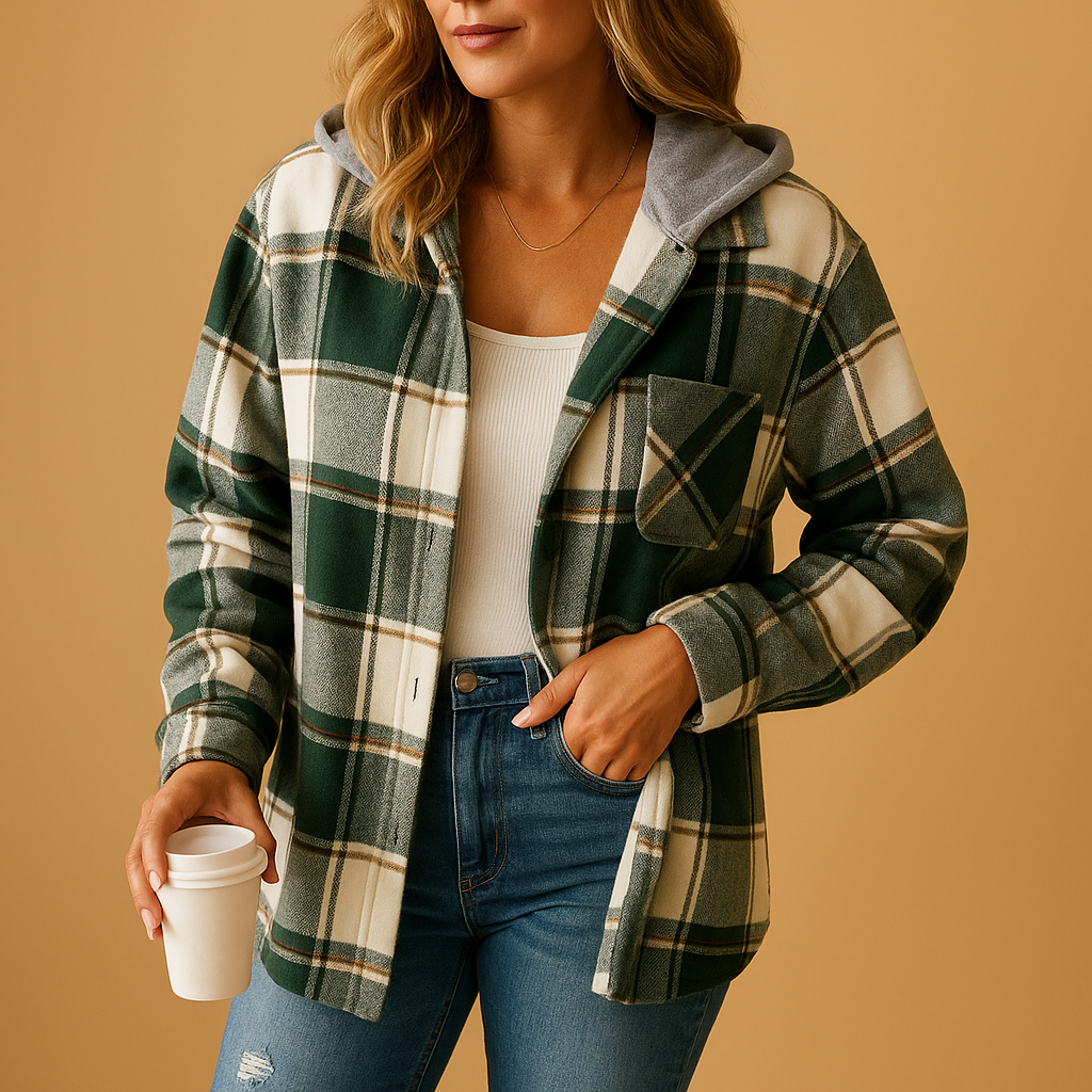 Checkered hooded jacket for women