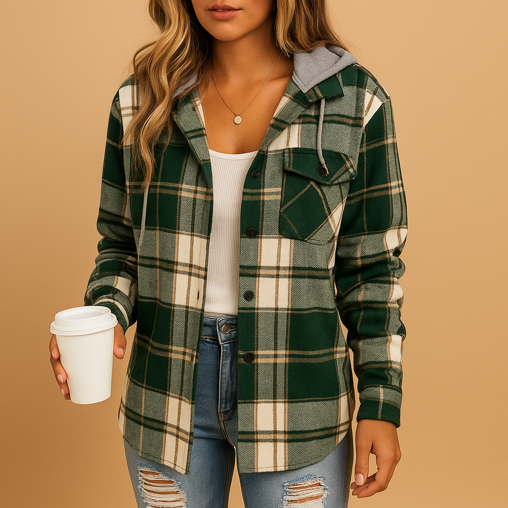 Checkered hooded jacket for women