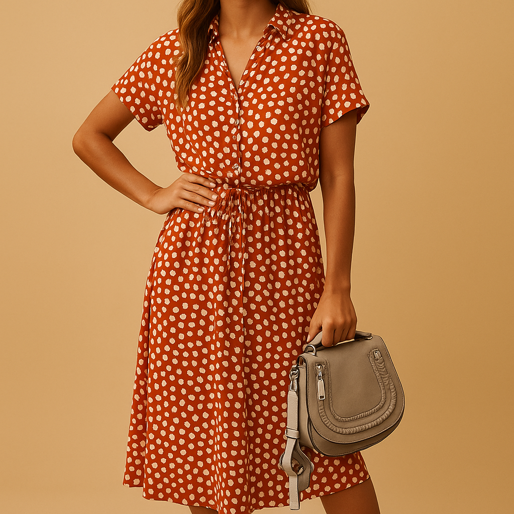 Dotted cotton blend midi dress for women.