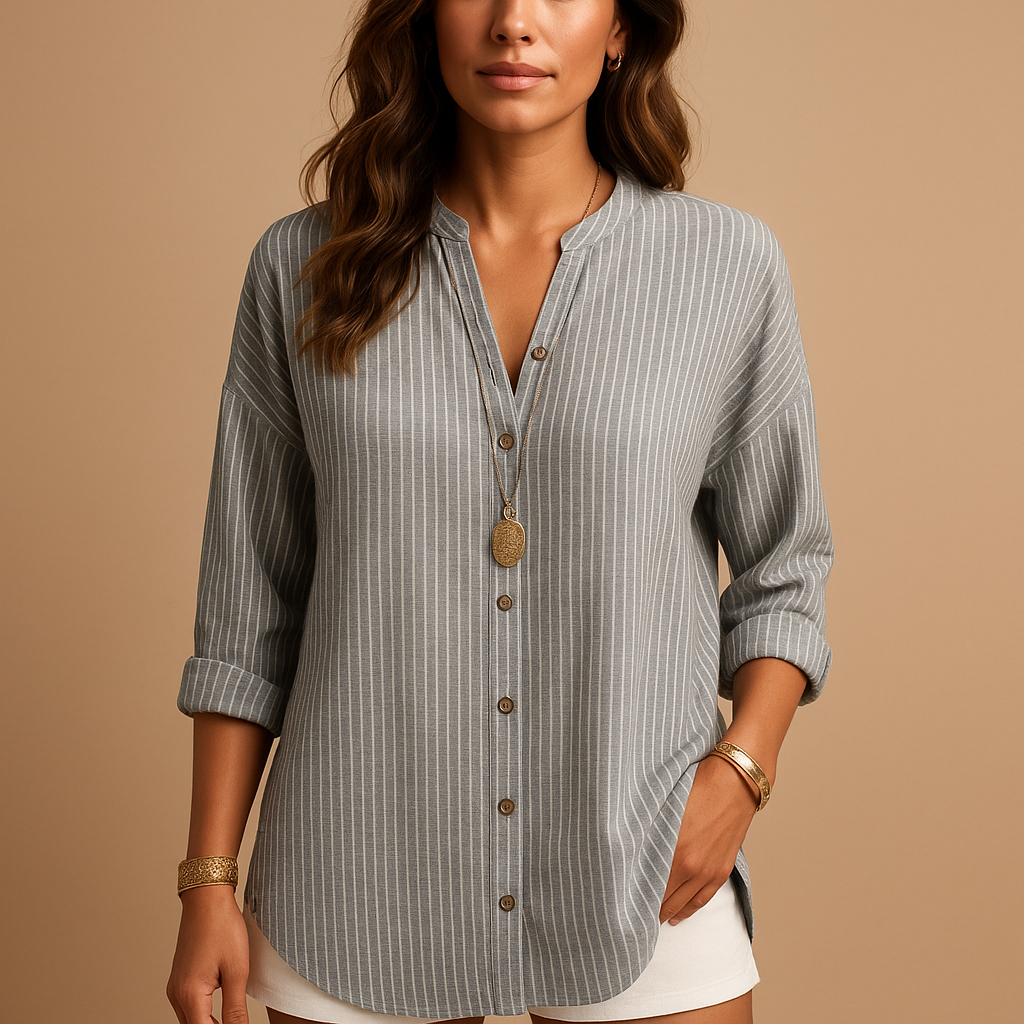 Striped V-neck long-sleeved shirt for women