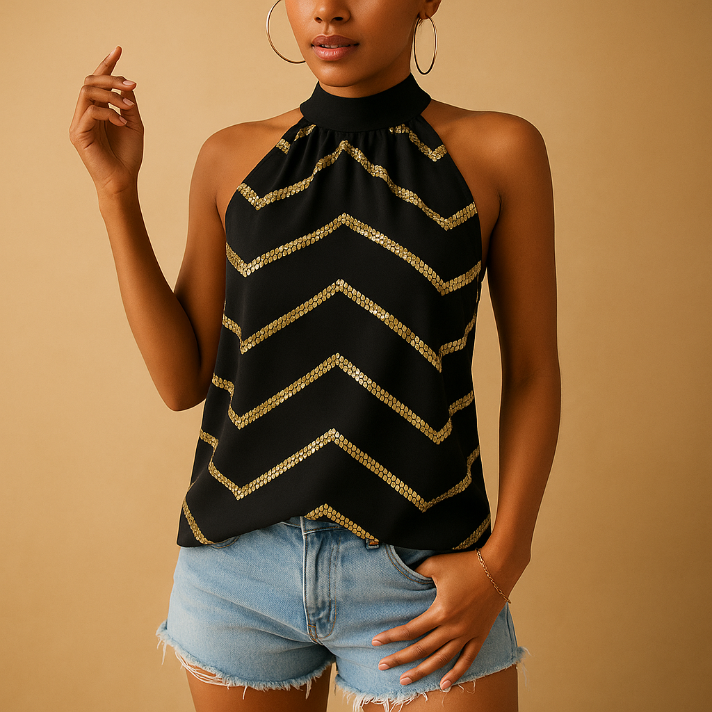Striped blouse with low collar for women