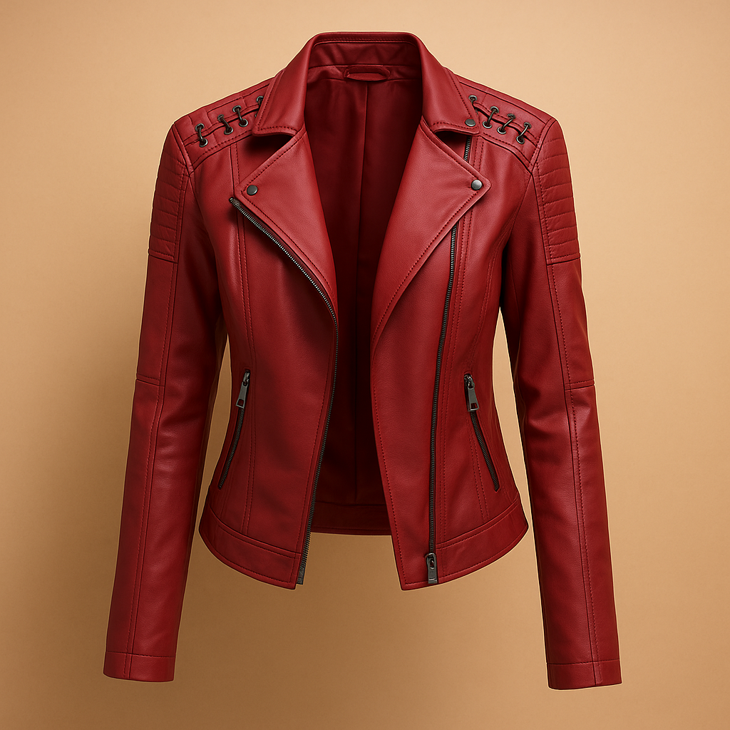 Fitted faux leather women's jacket with stand-up collar