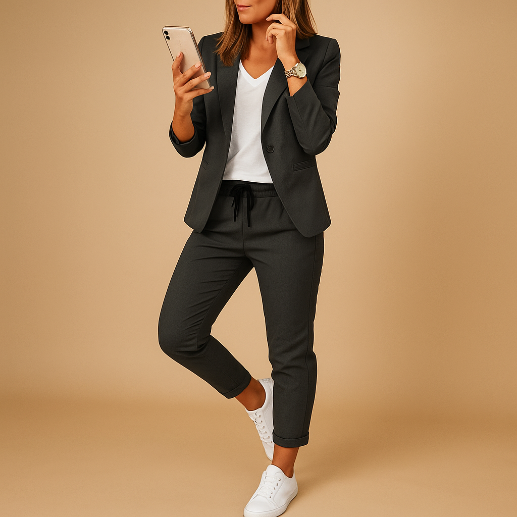 Fitted blazer and pants set for women.