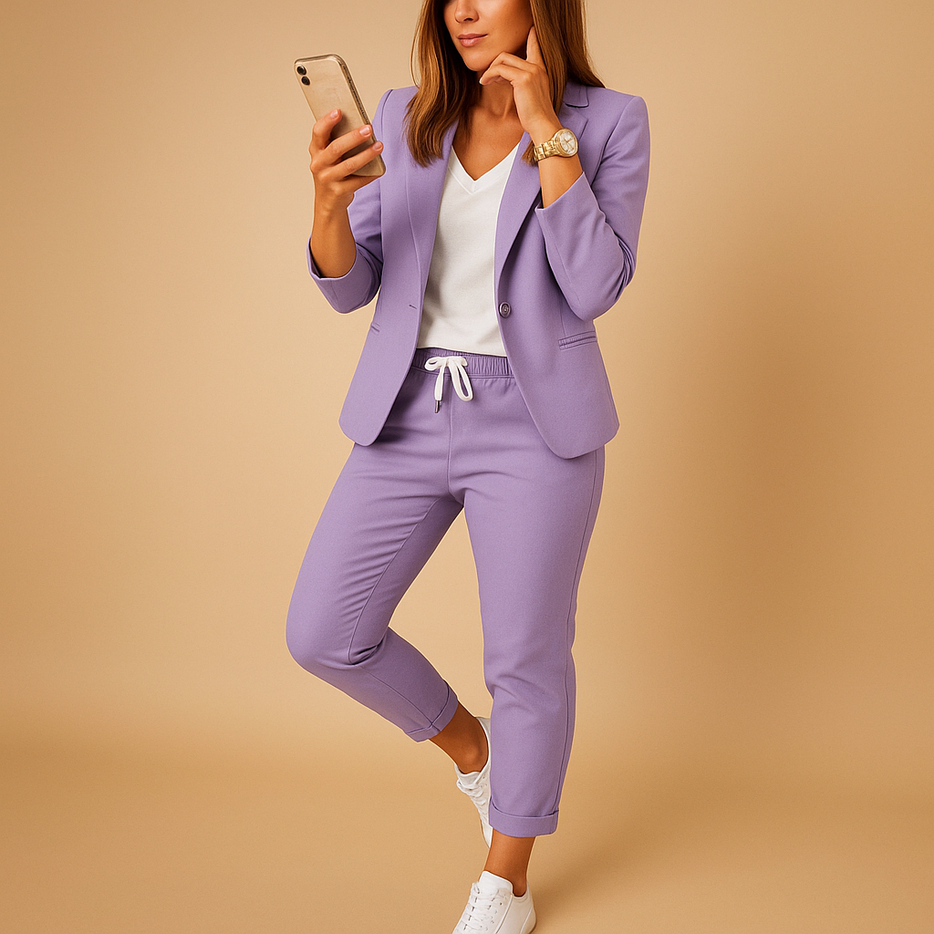 Fitted blazer and pants set for women.