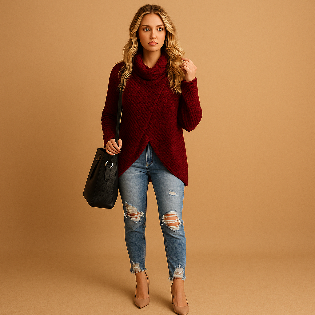 Fitted knit sweater for women.