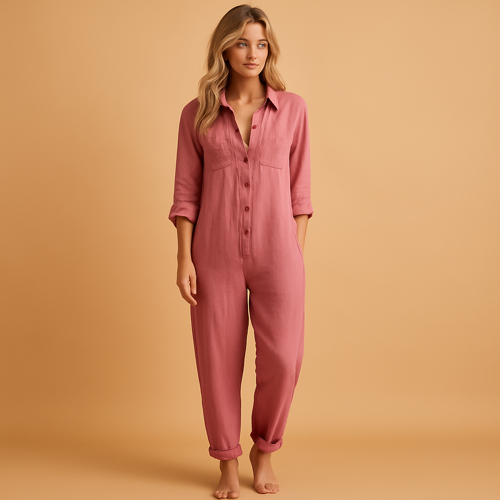 Fitted jumpsuit with polo collar for women.