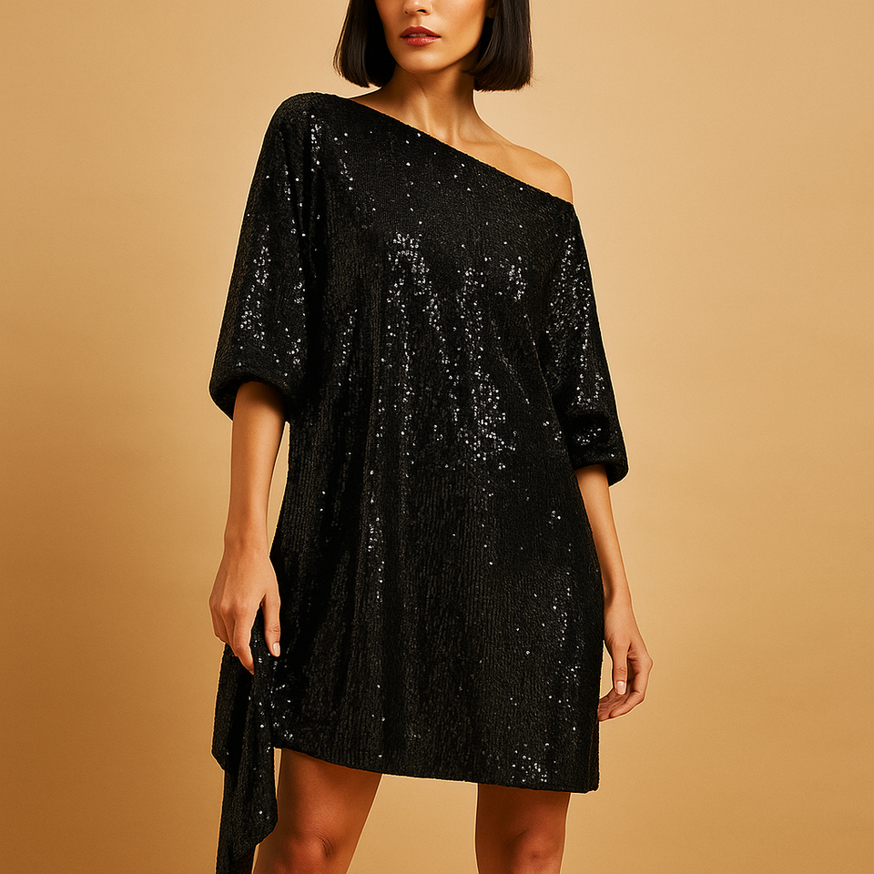 Glamorous sequin dress with ruffles for women.