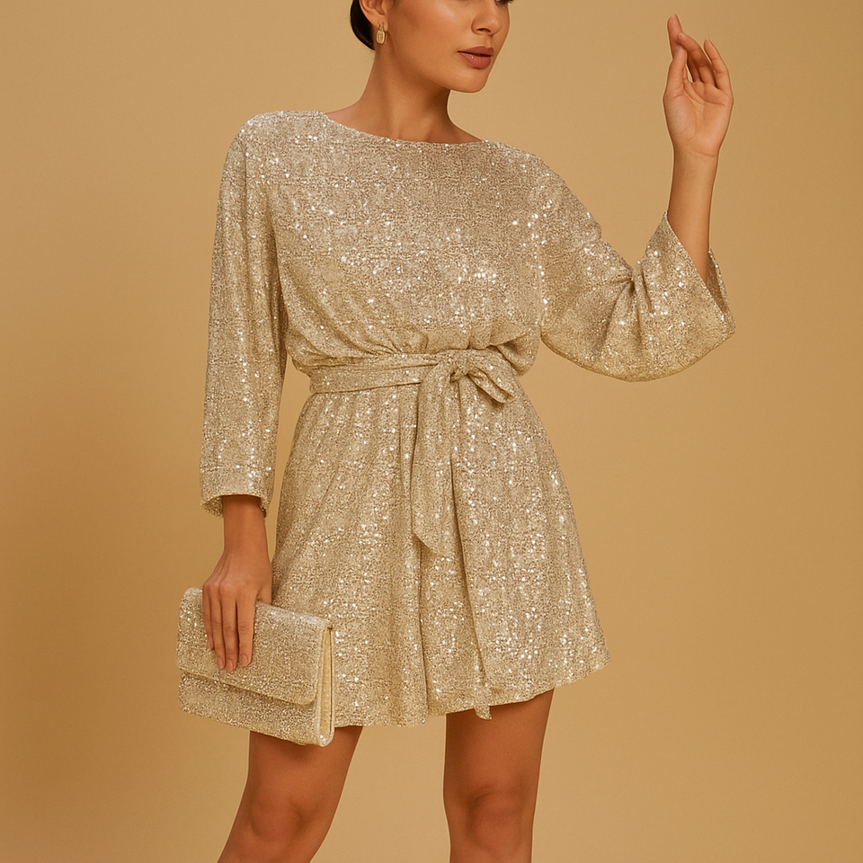 Glamorous sequin dress with ruffles for women.