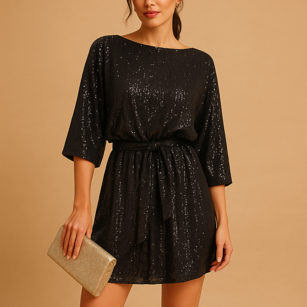 Glamorous sequin dress with ruffles for women.