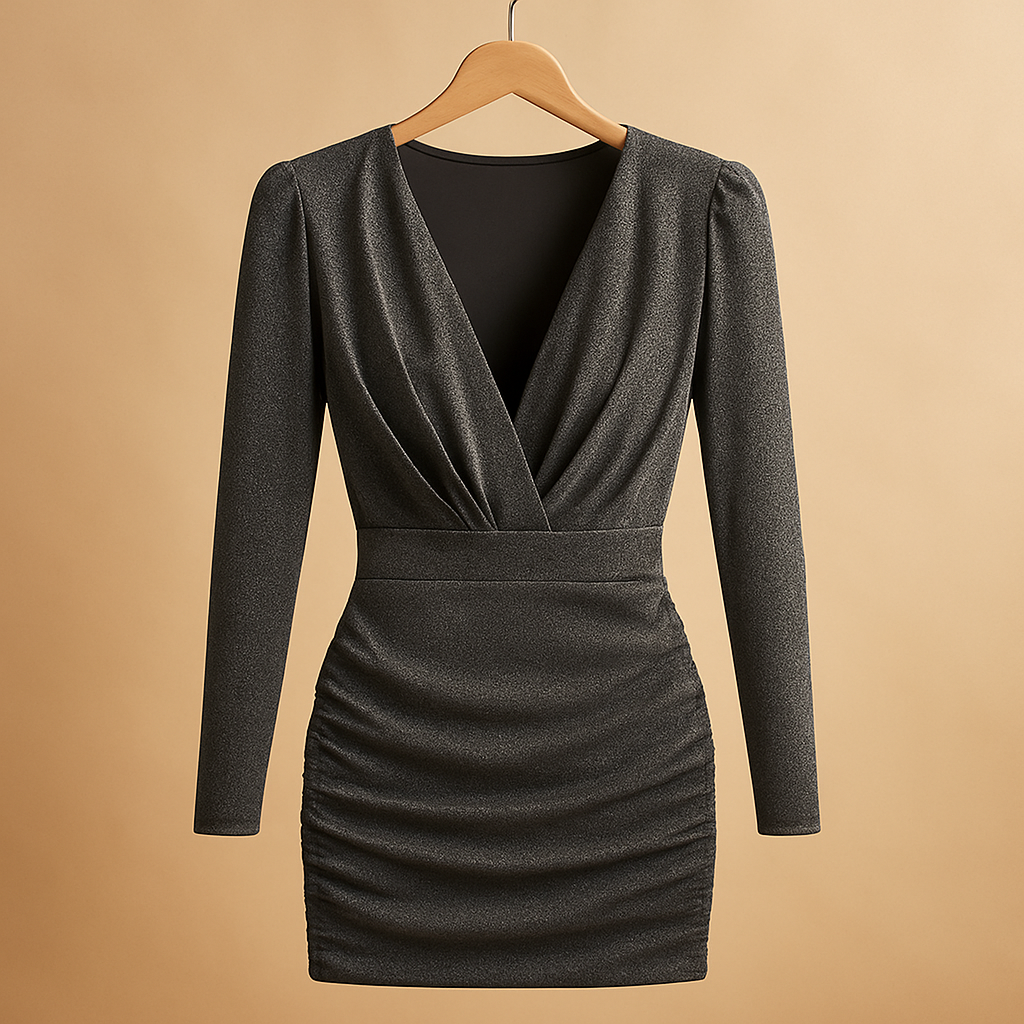 Shiny glitter evening dress with long sleeves for women.