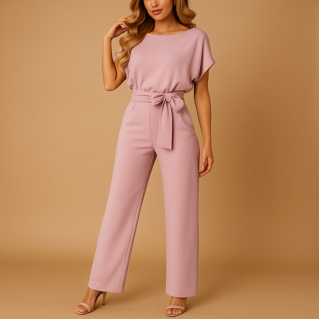 Glitter jumpsuit with halter neck and open back for women.