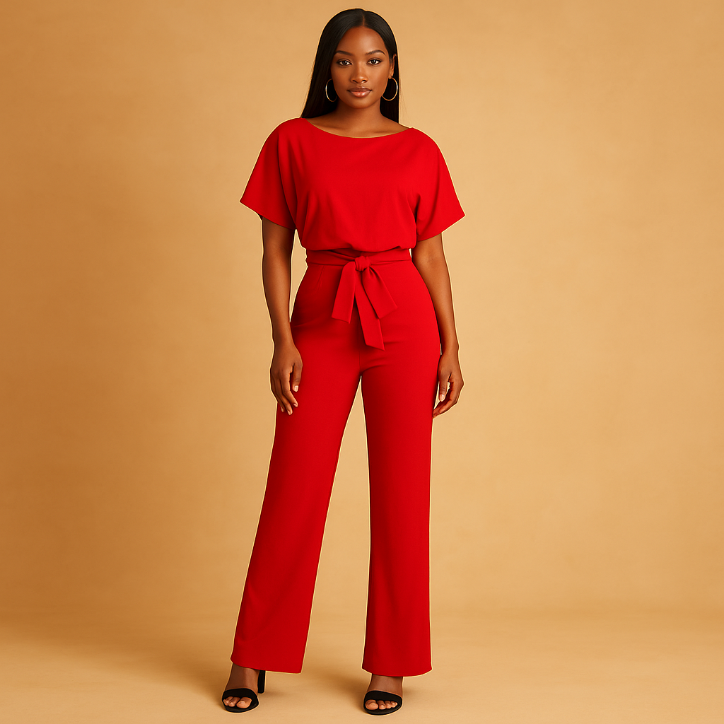 Glitter jumpsuit with halter neck and open back for women.