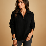 Half-zip sweater with turtleneck for women.