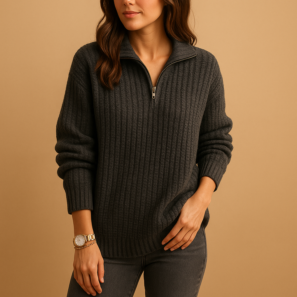 Half-zip sweater with turtleneck for women.