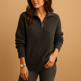 Half-zip sweater with turtleneck for women.