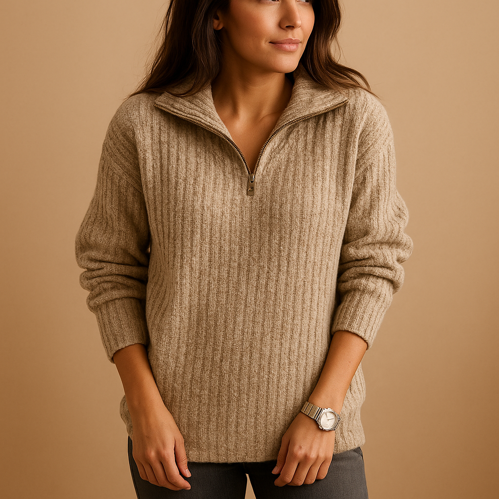 Half-zip sweater with turtleneck for women.