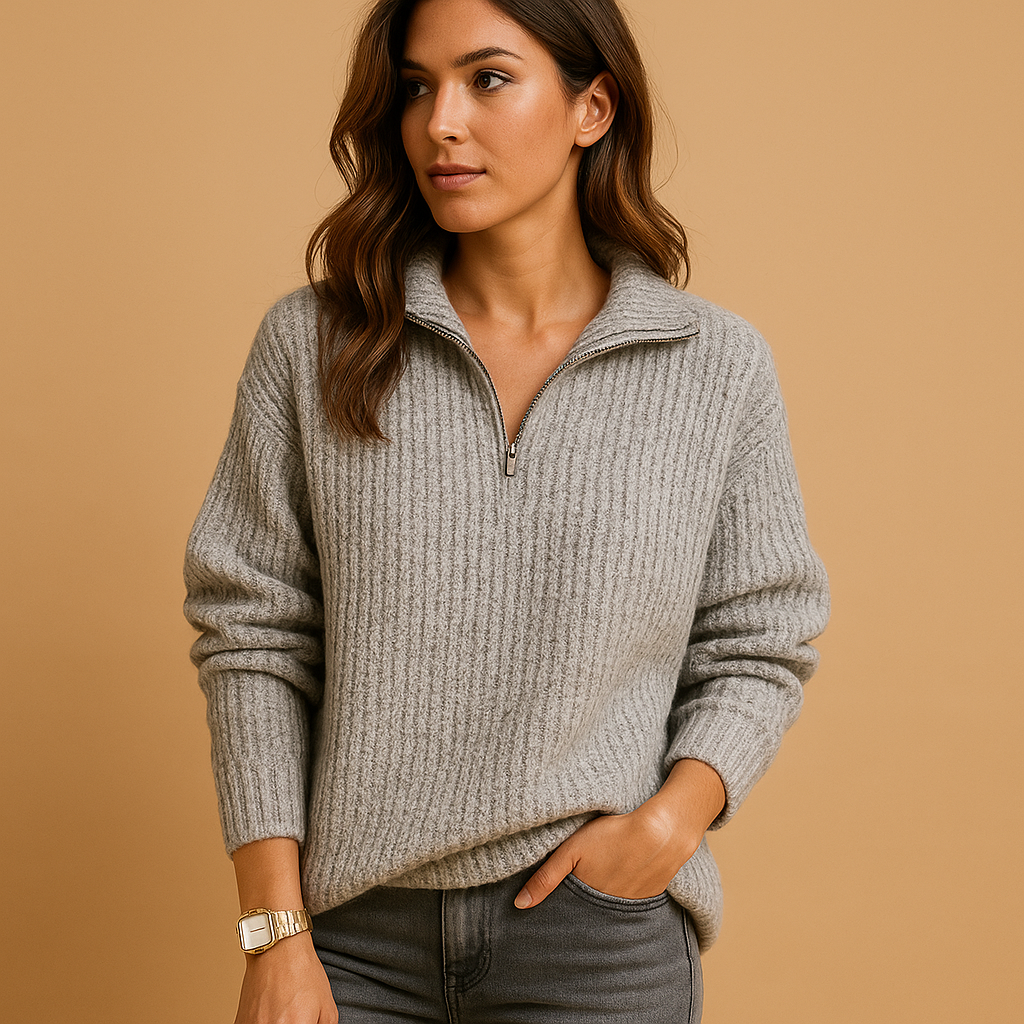 Half-zip sweater with turtleneck for women.