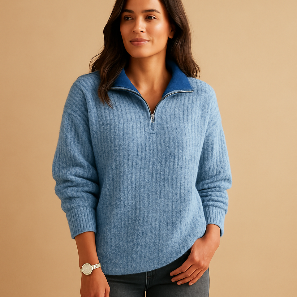 Half-zip sweater with turtleneck for women.