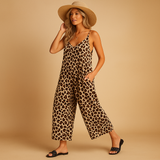Leopard print halter jumpsuit for women.
