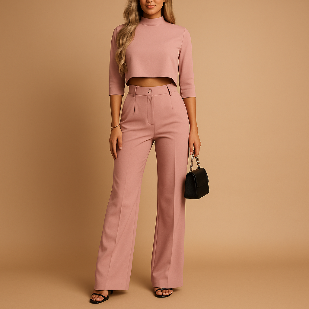 Fitted fall set with top and pants for women.
