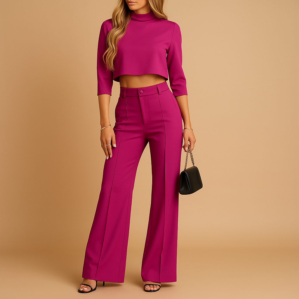 Fitted fall set with top and pants for women.