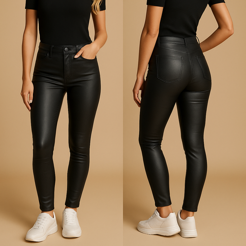 High-waisted leather pants with a slim fit for women