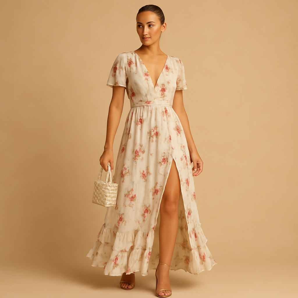 Lace flowers midi dress for women.