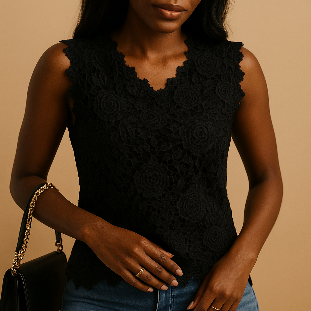 Women's lace blouse with round neckline