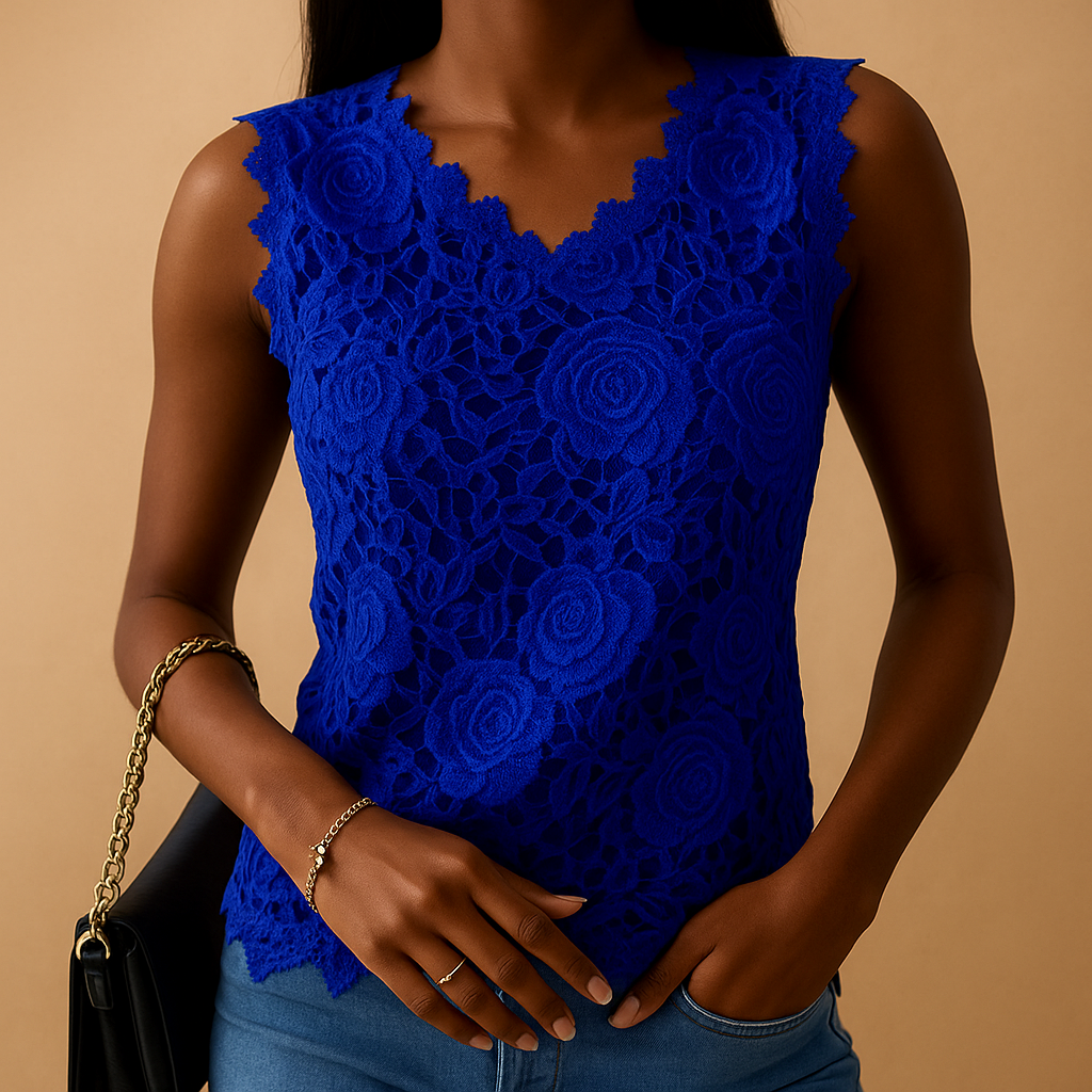 Women's lace blouse with round neckline