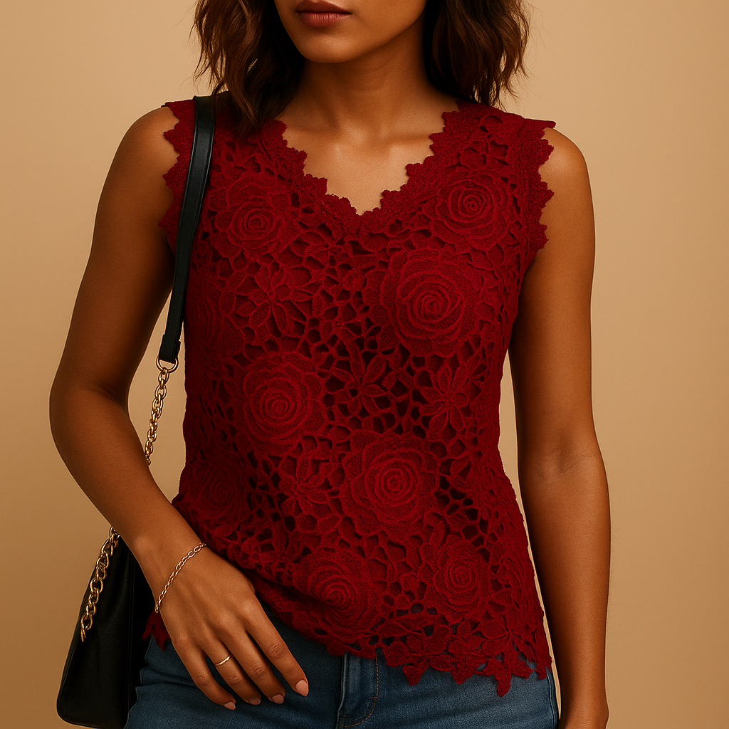 Women's lace blouse with round neckline