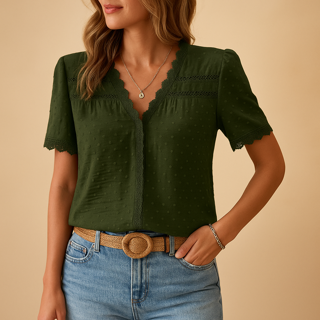 Lace blouse with V-neck for women