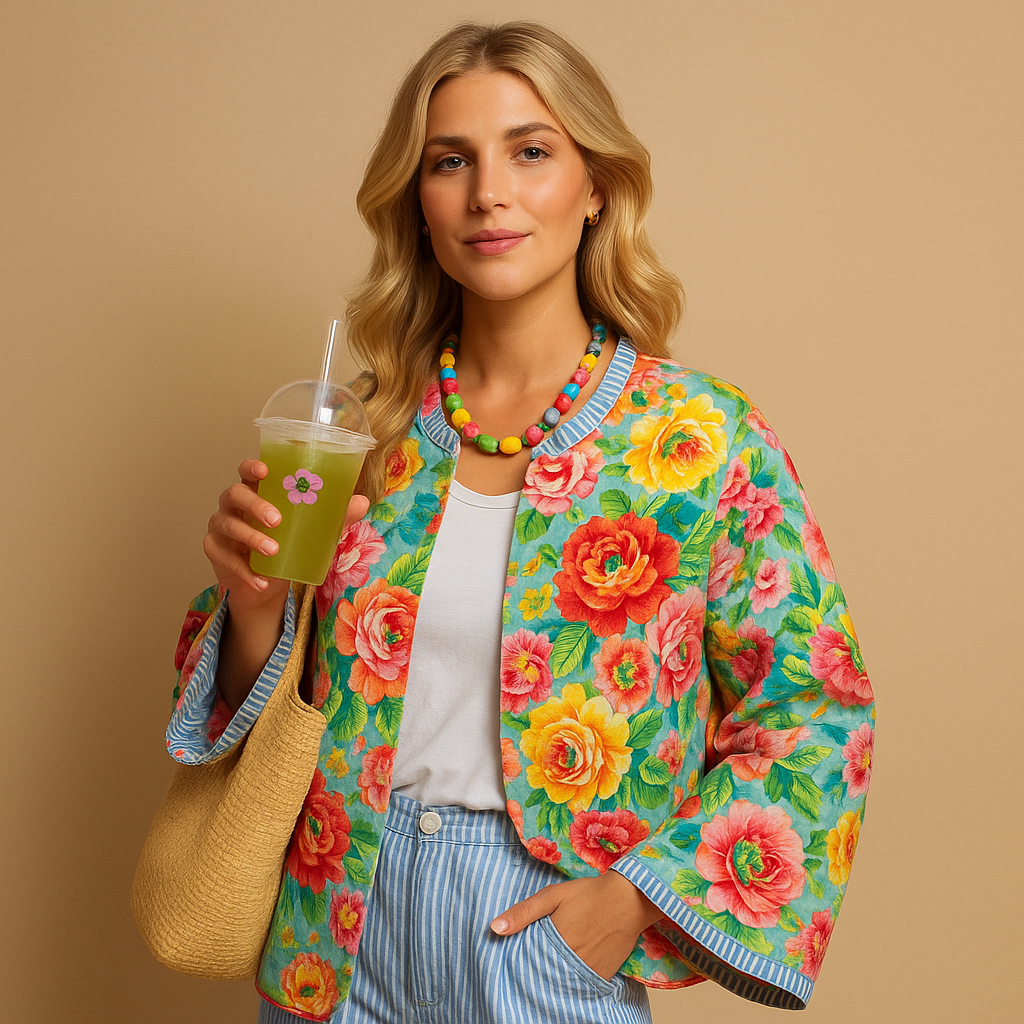 Cotton jacket with striking print for women