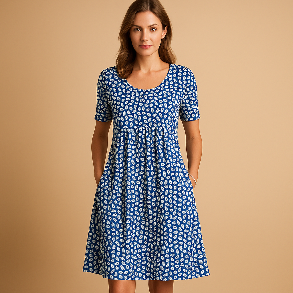 Lightweight cotton midi dress with summery prints for women.