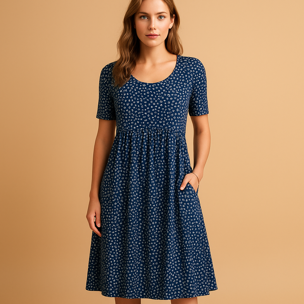 Lightweight cotton midi dress with summery prints for women.
