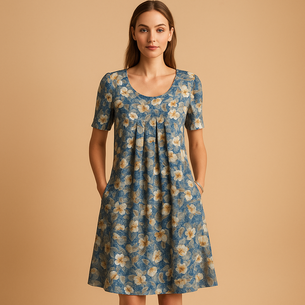 Lightweight cotton midi dress with summery prints for women.