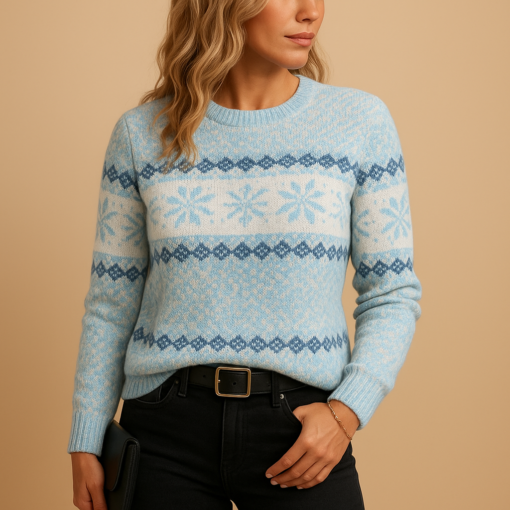 Christmas sweater with festive print for women.