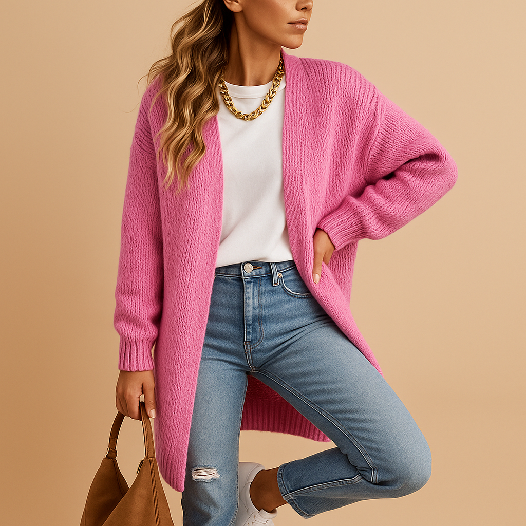 Classic knit women's cardigan with  open front.