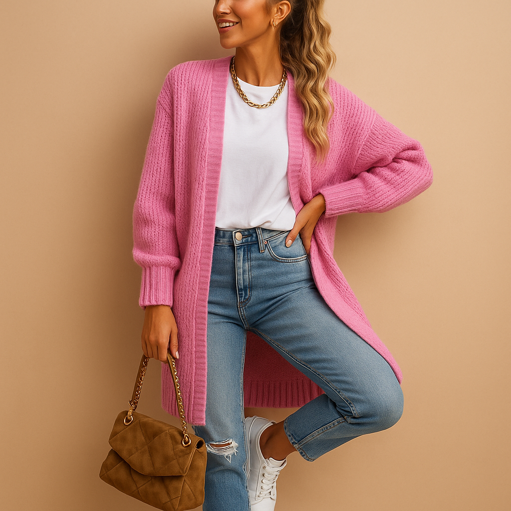 Classic knit women's cardigan with  open front.