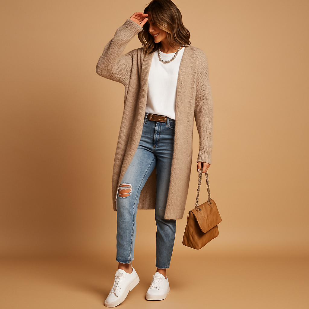 Classic knit women's cardigan with  open front.