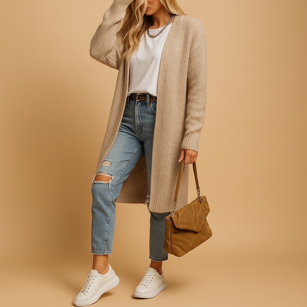 Classic knit women's cardigan with  open front.