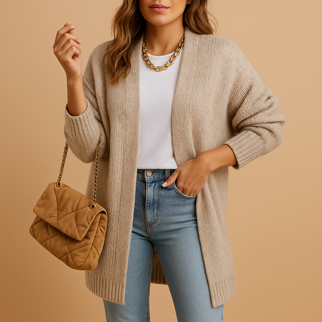 Classic knit women's cardigan with  open front.