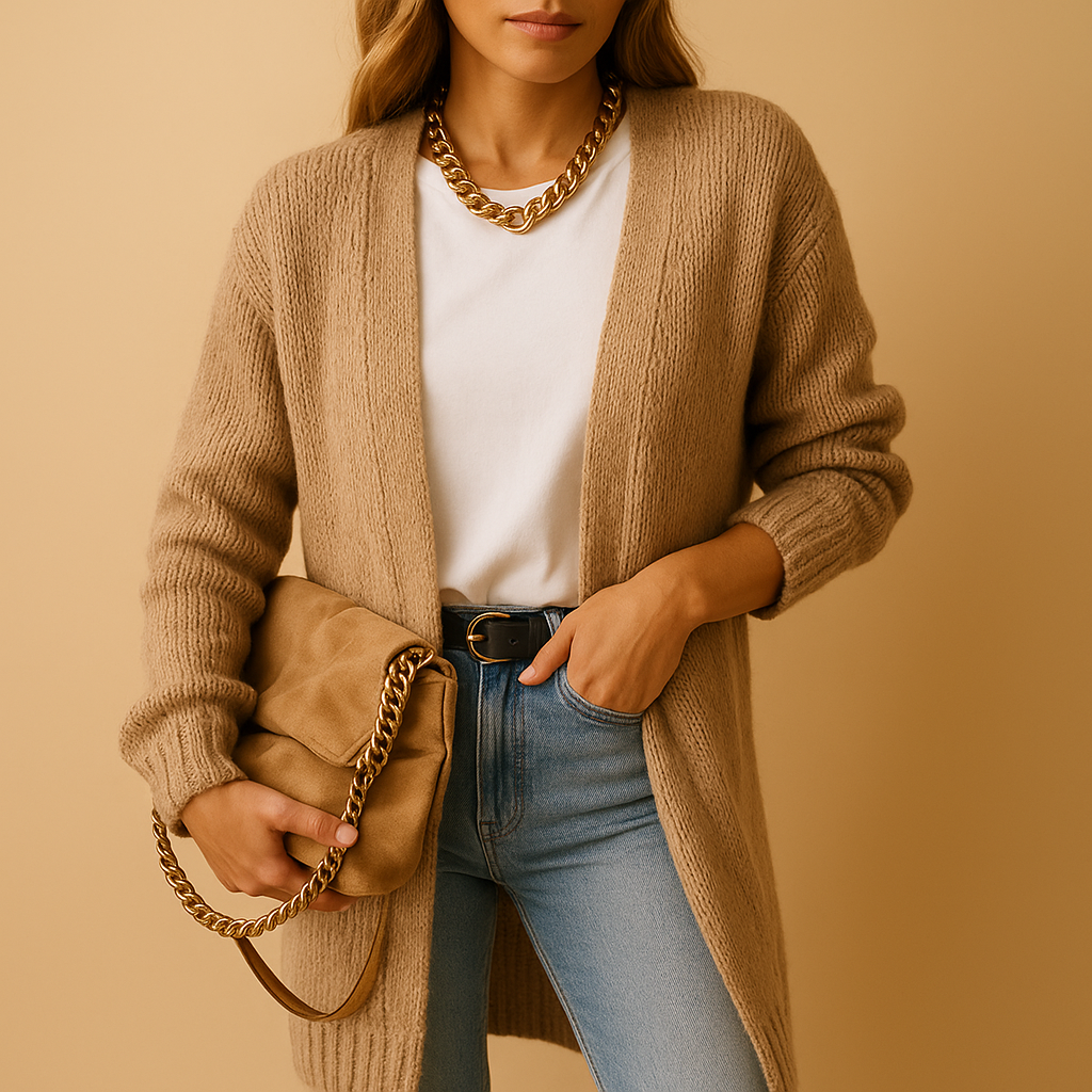 Classic knit women's cardigan with  open front.