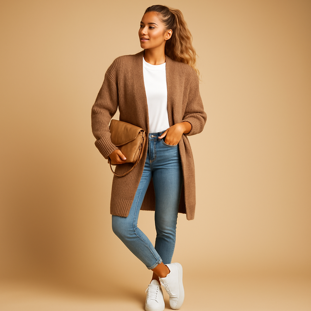 Classic knit women's cardigan with  open front.