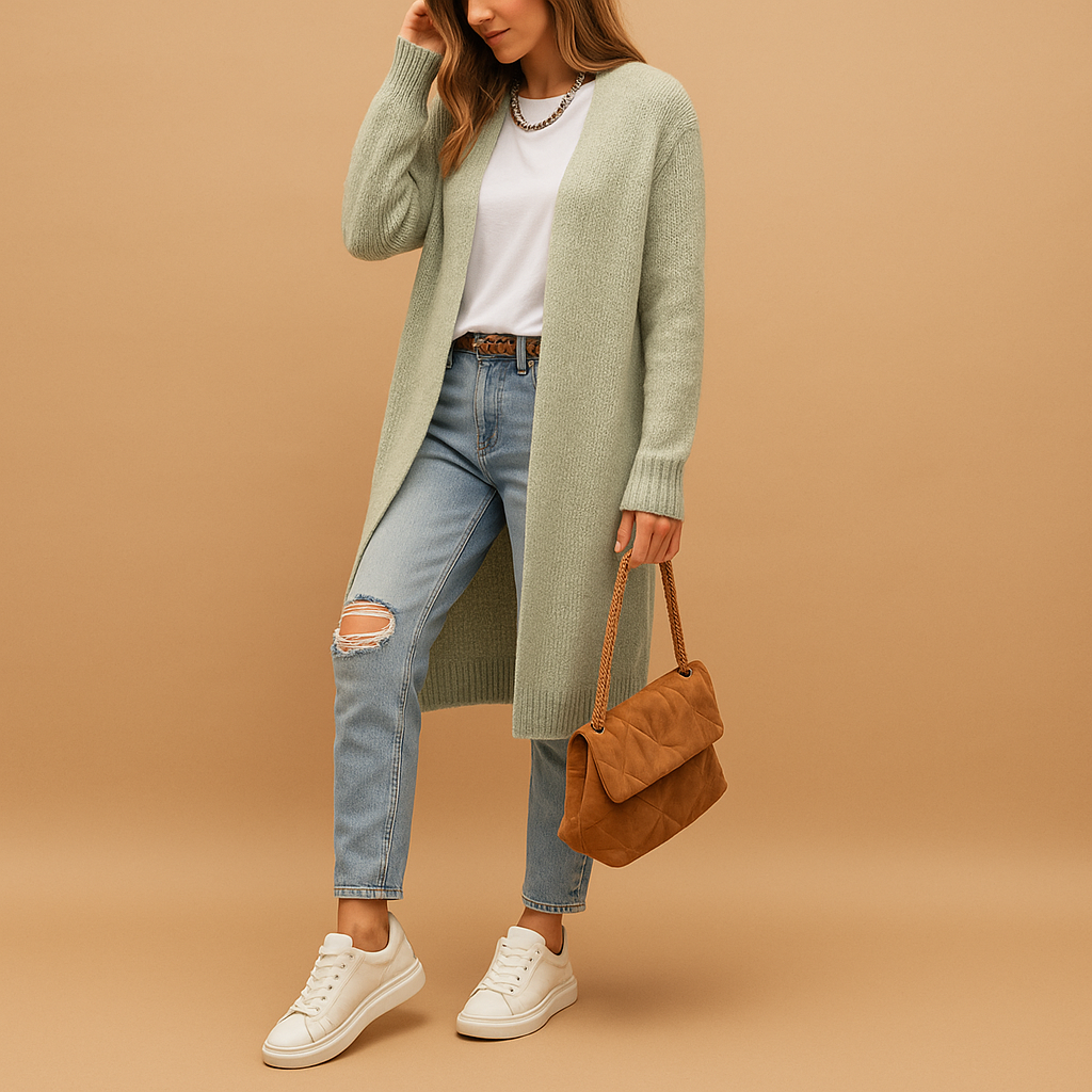 Classic knit women's cardigan with  open front.