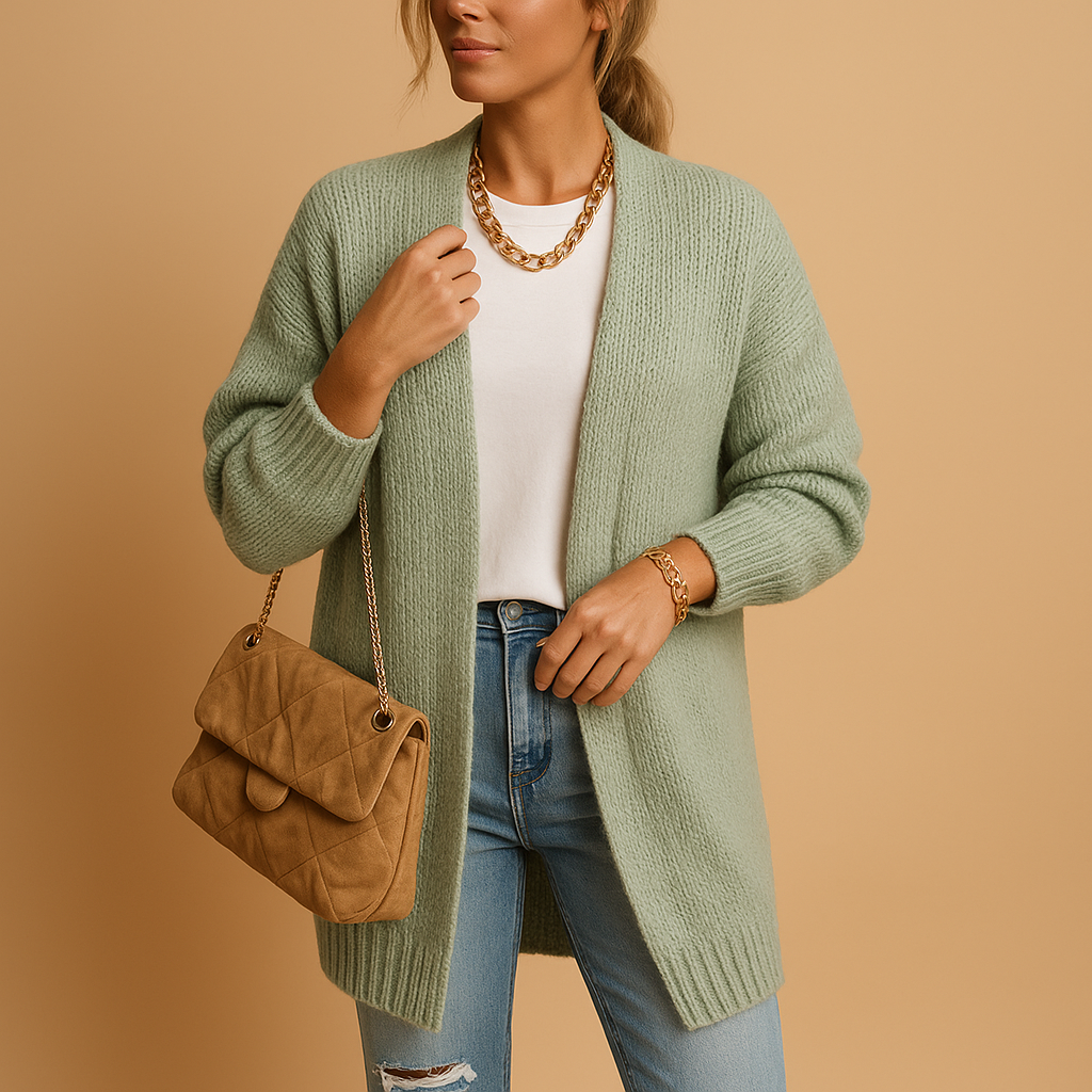Classic knit women's cardigan with  open front.