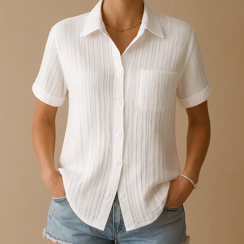 Classic cotton blouse with short sleeves for women