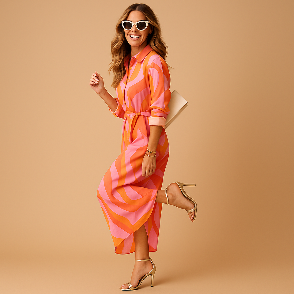 Colorful dress with a playful fit for women.