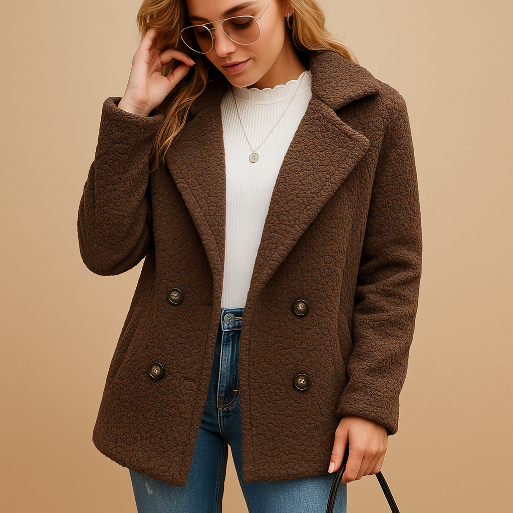 Short winter coat with button closure for women