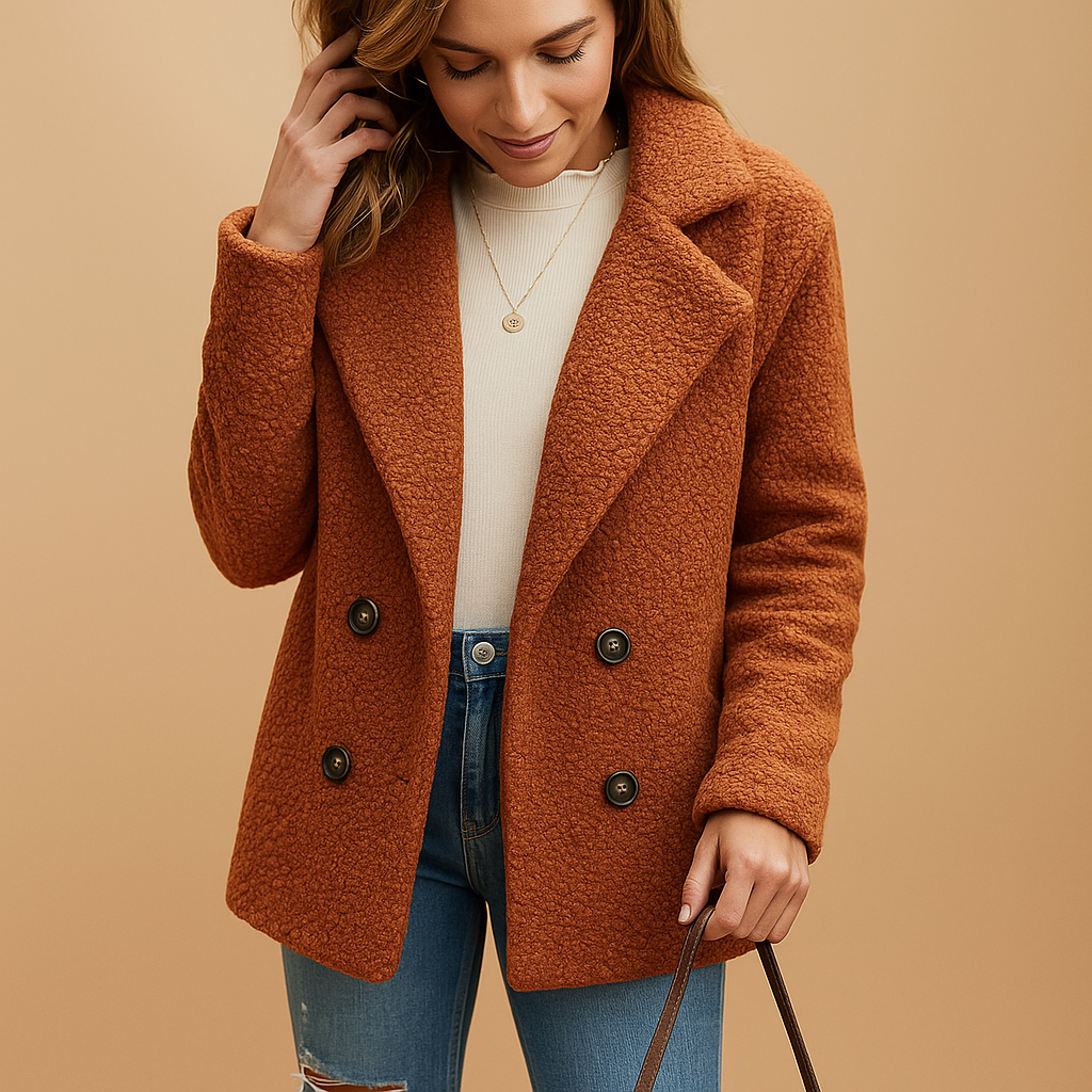 Short winter coat with button closure for women